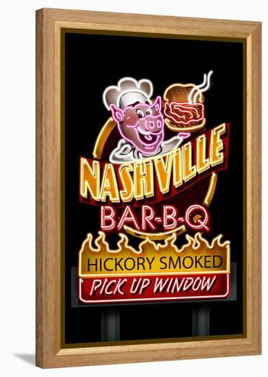 Nashville, Tennessee - Neon BBQ Sign-Lantern Press-Framed Stretched Canvas