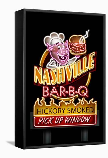 Nashville, Tennessee - Neon BBQ Sign-Lantern Press-Framed Stretched Canvas