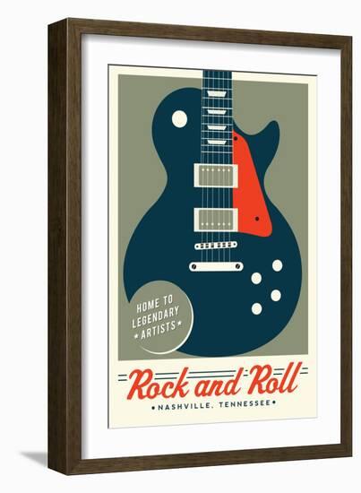 Nashville, Tennessee - Rock and Roll - Electric Guitar - Lantern Press Artwork-Lantern Press-Framed Art Print