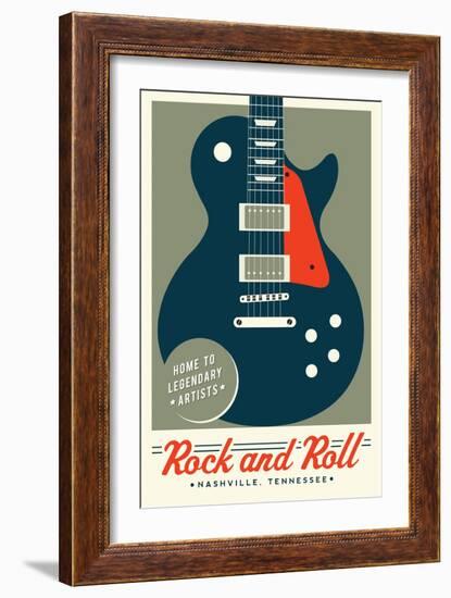 Nashville, Tennessee - Rock and Roll - Electric Guitar - Lantern Press Artwork-Lantern Press-Framed Art Print