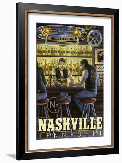 Nashville, Tennessee - Saloon Scene-Lantern Press-Framed Art Print