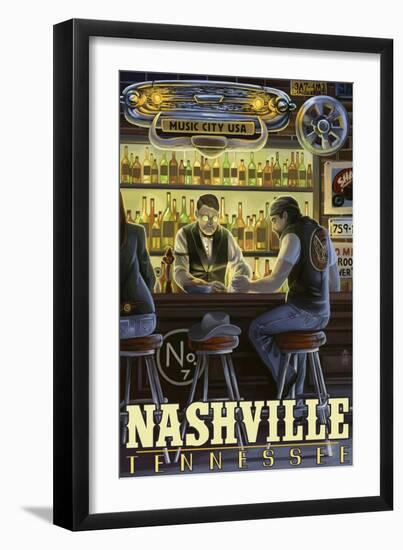 Nashville, Tennessee - Saloon Scene-Lantern Press-Framed Art Print