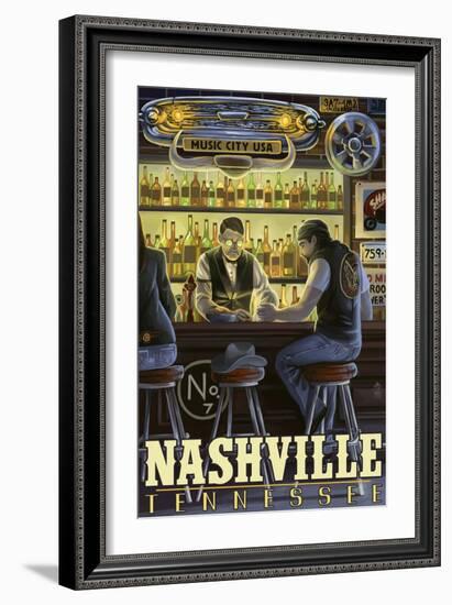 Nashville, Tennessee - Saloon Scene-Lantern Press-Framed Art Print