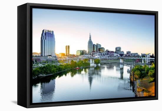 Nashville, Tennessee, Skyline, Cumberland River, John Seigenthaler Pedestrian Bridge, Previously Ca-John Coletti-Framed Premier Image Canvas