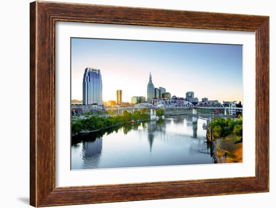 Nashville, Tennessee, Skyline, Cumberland River, John Seigenthaler Pedestrian Bridge, Previously Ca-John Coletti-Framed Photographic Print