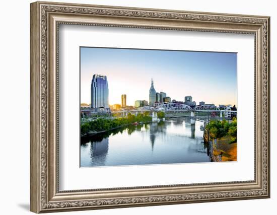 Nashville, Tennessee, Skyline, Cumberland River, John Seigenthaler Pedestrian Bridge, Previously Ca-John Coletti-Framed Photographic Print