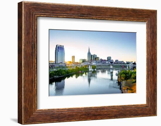 Nashville, Tennessee, Skyline, Cumberland River, John Seigenthaler Pedestrian Bridge, Previously Ca-John Coletti-Framed Photographic Print