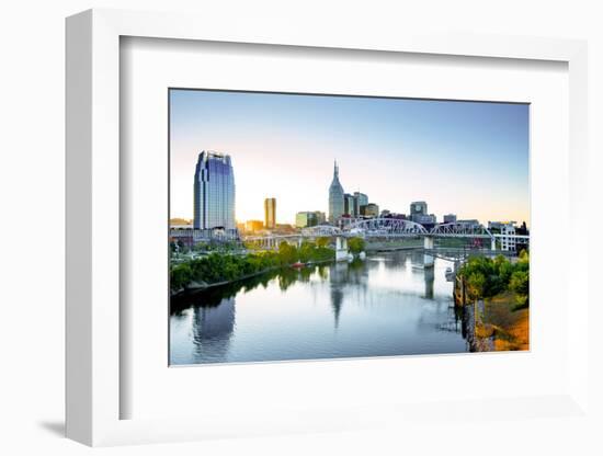 Nashville, Tennessee, Skyline, Cumberland River, John Seigenthaler Pedestrian Bridge, Previously Ca-John Coletti-Framed Photographic Print