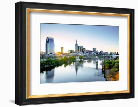 Nashville, Tennessee, Skyline, Cumberland River, John Seigenthaler Pedestrian Bridge, Previously Ca-John Coletti-Framed Photographic Print