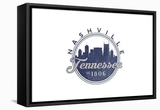 Nashville, Tennessee - Skyline Seal (Blue)-Lantern Press-Framed Stretched Canvas