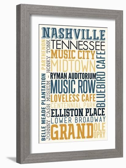 Nashville, Tennessee - Typography-Lantern Press-Framed Art Print
