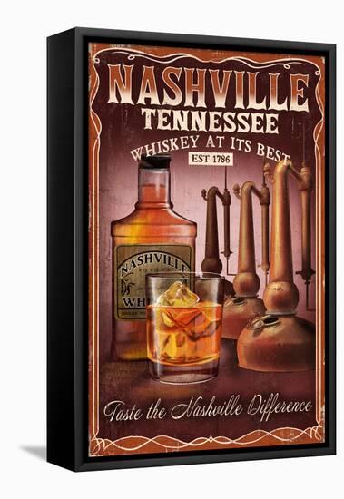 Nashville, Tennessee - Whiskey Vintage Sign-Lantern Press-Framed Stretched Canvas