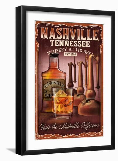 Nashville, Tennessee - Whiskey Vintage Sign-Lantern Press-Framed Art Print