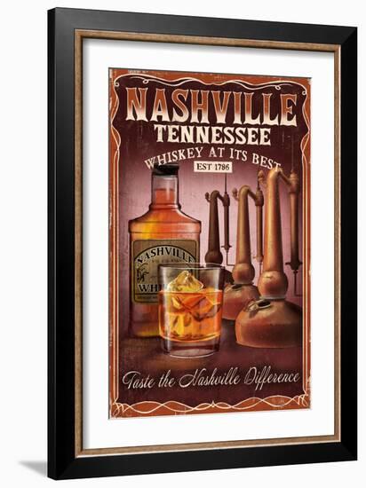 Nashville, Tennessee - Whiskey Vintage Sign-Lantern Press-Framed Art Print
