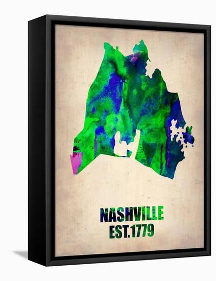 Nashville Watercolor Map-NaxArt-Framed Stretched Canvas
