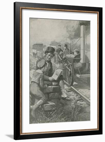 Nasmyth Sketches Stephenson's Engine-null-Framed Giclee Print