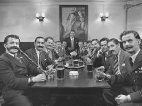 Members of Handlebar Club Sitting at Table and Having Formal Beer Session-Nat Farbman-Photographic Print