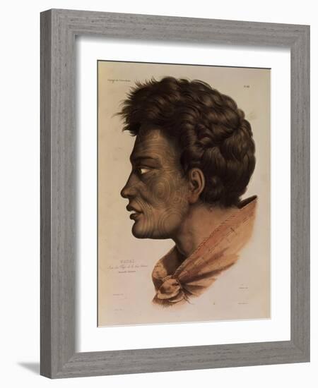 Natai, a Maori Chief from Bream Bay, New Zealand, Plate 63 from "Voyage of the Astrolabe"-Louis Auguste de Sainson-Framed Giclee Print