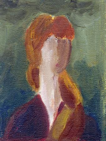 Abstract Portrait of a Woman with Long Red Hair on a Green Background ...