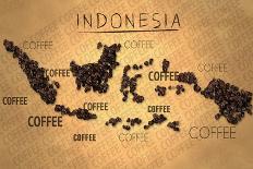 Indonesia Map Coffee Bean Producer on Old Paper-NatanaelGinting-Framed Art Print