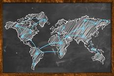 World Map Chalk Drawing Blackboard-NatanaelGinting-Framed Art Print