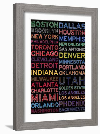 National Basketball Association Cities Colorful-null-Framed Art Print