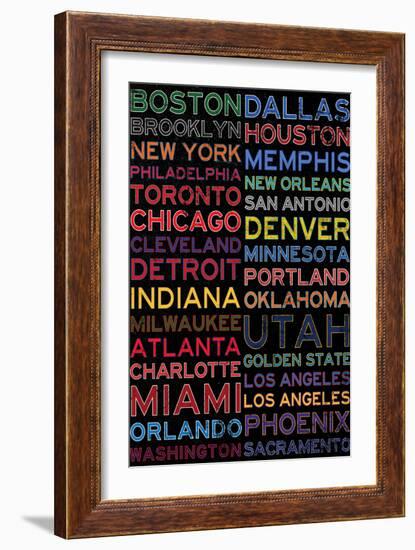 National Basketball Association Cities Colorful-null-Framed Art Print