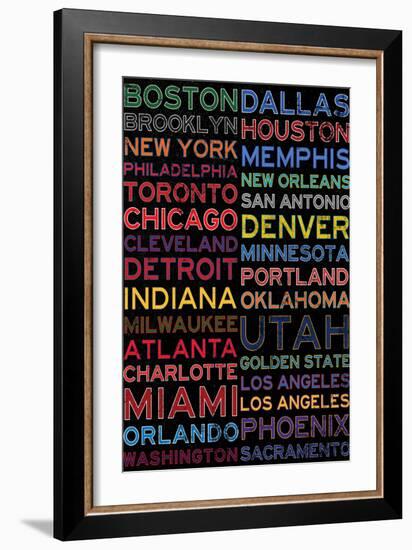 National Basketball Association Cities Colorful-null-Framed Art Print