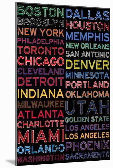 National Basketball Association Cities Colorful-null-Mounted Art Print