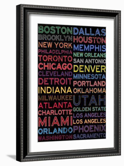 National Basketball Association Cities Colorful-null-Framed Art Print