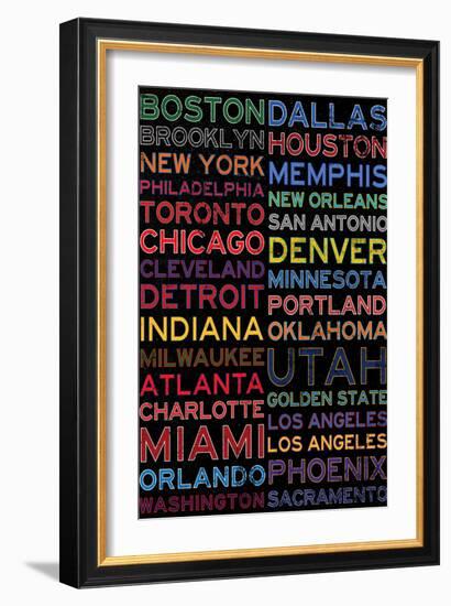 National Basketball Association Cities Colorful-null-Framed Art Print