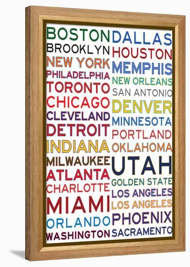 National Basketball Association Cities on White-null-Framed Stretched Canvas