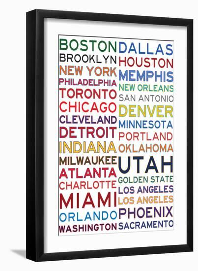 National Basketball Association Cities on White-null-Framed Art Print