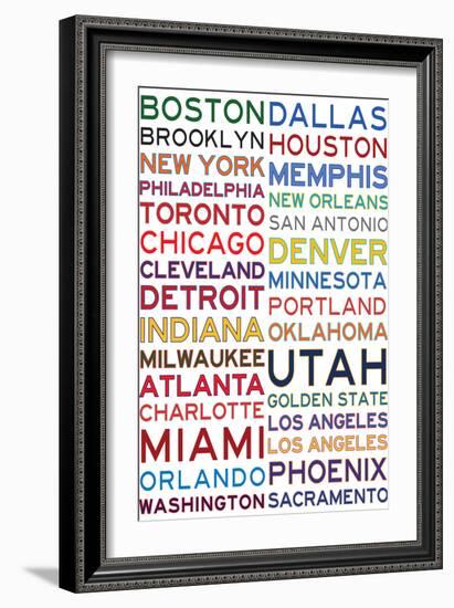 National Basketball Association Cities on White-null-Framed Art Print