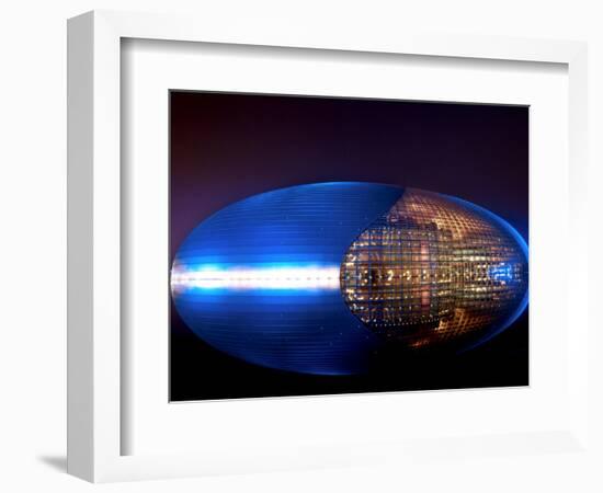 National Centre for the Performing Arts, Egg Shape Reflection, Illuminated During National Day Fest-Kimberly Walker-Framed Photographic Print