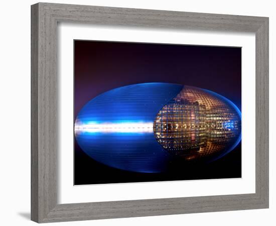 National Centre for the Performing Arts, Egg Shape Reflection, Illuminated During National Day Fest-Kimberly Walker-Framed Photographic Print