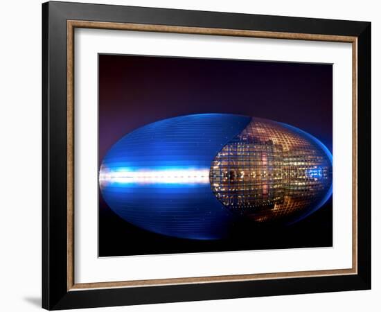 National Centre for the Performing Arts, Egg Shape Reflection, Illuminated During National Day Fest-Kimberly Walker-Framed Photographic Print