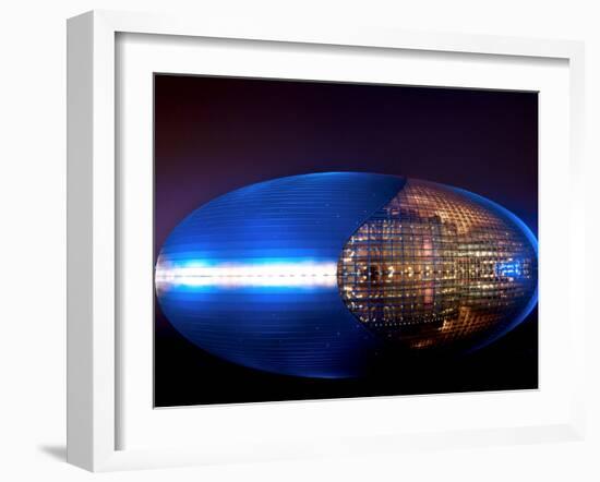 National Centre for the Performing Arts, Egg Shape Reflection, Illuminated During National Day Fest-Kimberly Walker-Framed Photographic Print