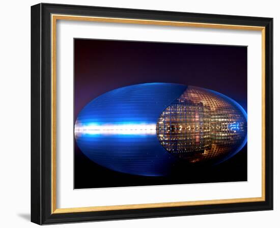 National Centre for the Performing Arts, Egg Shape Reflection, Illuminated During National Day Fest-Kimberly Walker-Framed Photographic Print