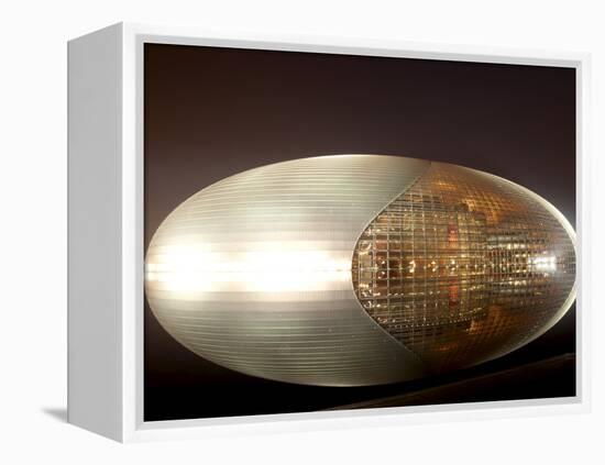National Centre for the Performing Arts, Egg Shape Reflection, Illuminated During National Day Fest-Kimberly Walker-Framed Premier Image Canvas