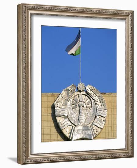 National Flag and Emblem, Bukhara, Uzbekistan, Central Asia-Upperhall-Framed Photographic Print