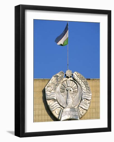 National Flag and Emblem, Bukhara, Uzbekistan, Central Asia-Upperhall-Framed Photographic Print