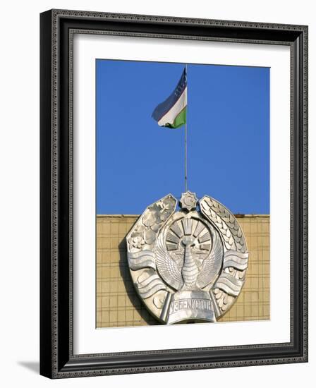 National Flag and Emblem, Bukhara, Uzbekistan, Central Asia-Upperhall-Framed Photographic Print