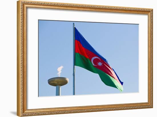 National Flag Blowing in Wind, Baku, Azerbaijan-Michael Runkel-Framed Photographic Print