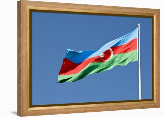 National Flag Blowing in Wind, Baku, Azerbaijan-Michael Runkel-Framed Premier Image Canvas