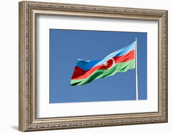 National Flag Blowing in Wind, Baku, Azerbaijan-Michael Runkel-Framed Photographic Print