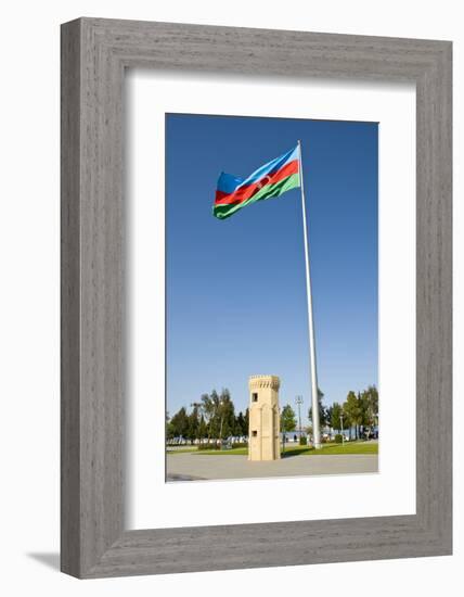 National Flag Blowing in Wind, Baku, Azerbaijan-Michael Runkel-Framed Photographic Print