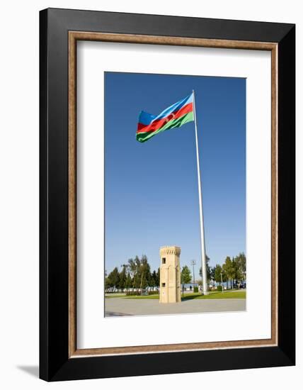 National Flag Blowing in Wind, Baku, Azerbaijan-Michael Runkel-Framed Photographic Print