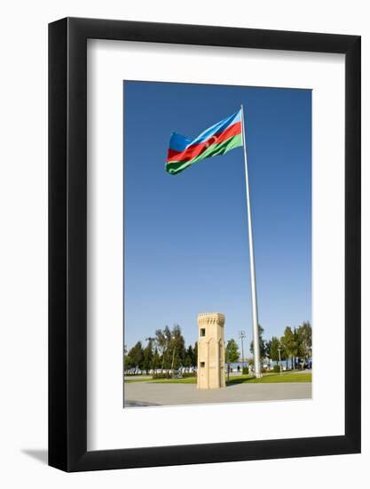 National Flag Blowing in Wind, Baku, Azerbaijan-Michael Runkel-Framed Photographic Print