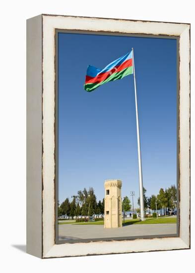 National Flag Blowing in Wind, Baku, Azerbaijan-Michael Runkel-Framed Premier Image Canvas